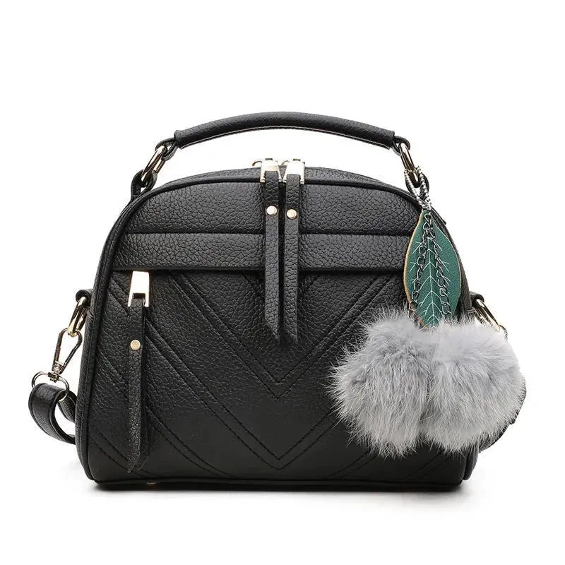 Women Messenger Bags PU Leather Handbag Inclined Shoulder Bag Women Crossbody Handbags Bag Ball Tassel Bag