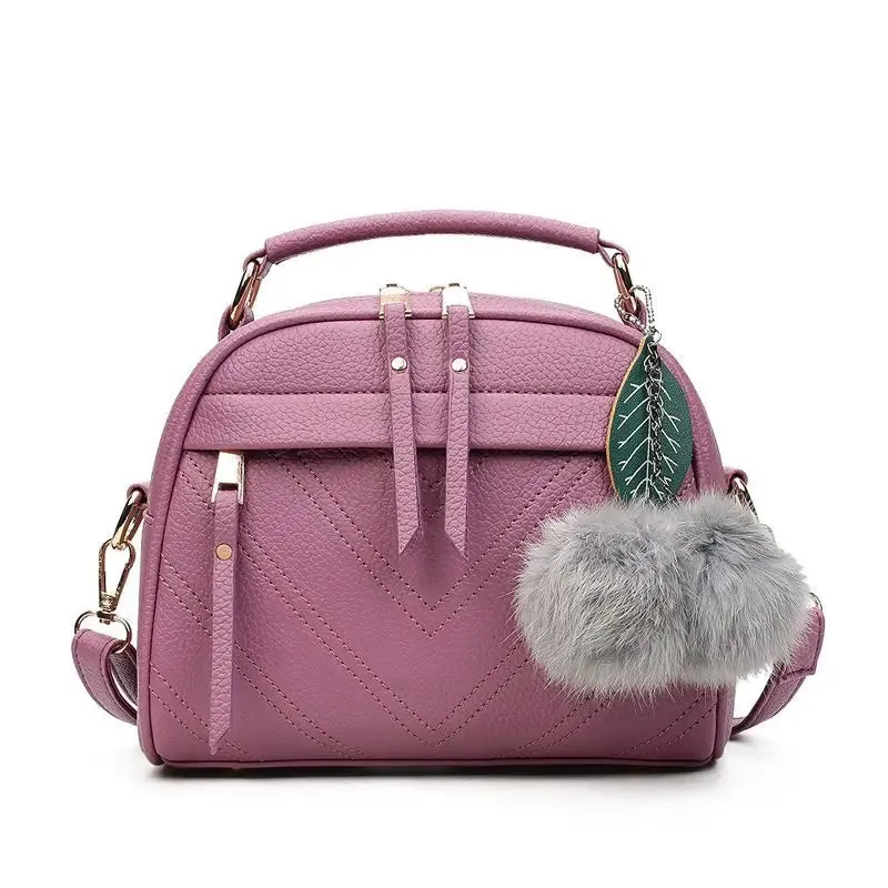 Women Messenger Bags PU Leather Handbag Inclined Shoulder Bag Women Crossbody Handbags Bag Ball Tassel Bag