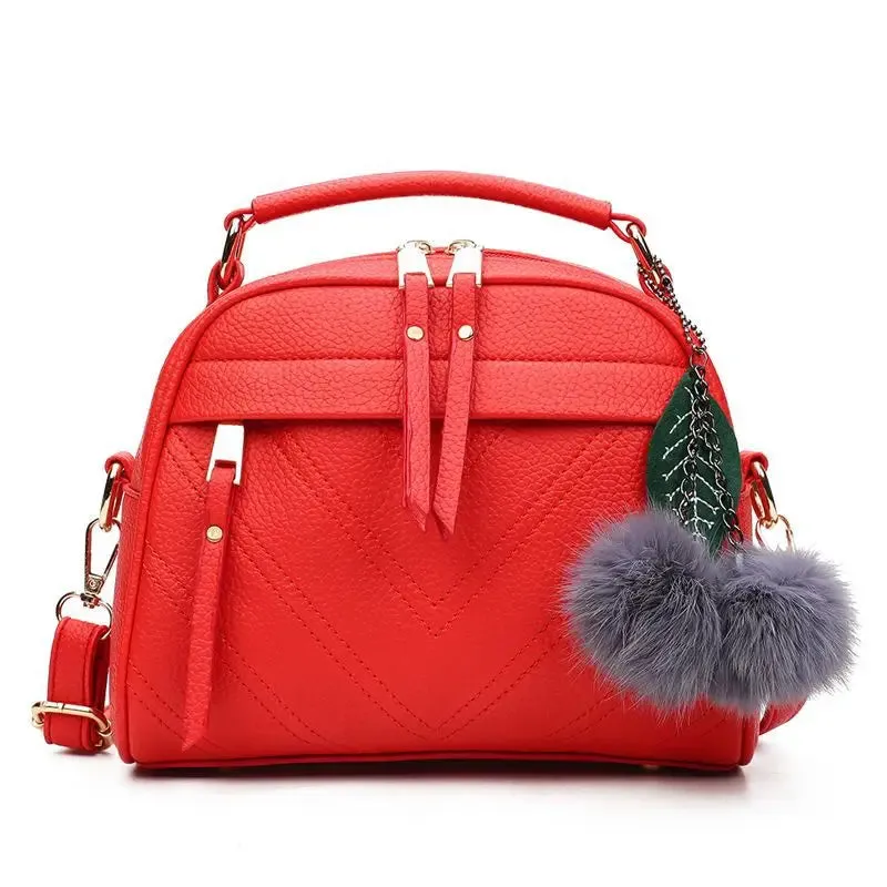 Women Messenger Bags PU Leather Handbag Inclined Shoulder Bag Women Crossbody Handbags Bag Ball Tassel Bag